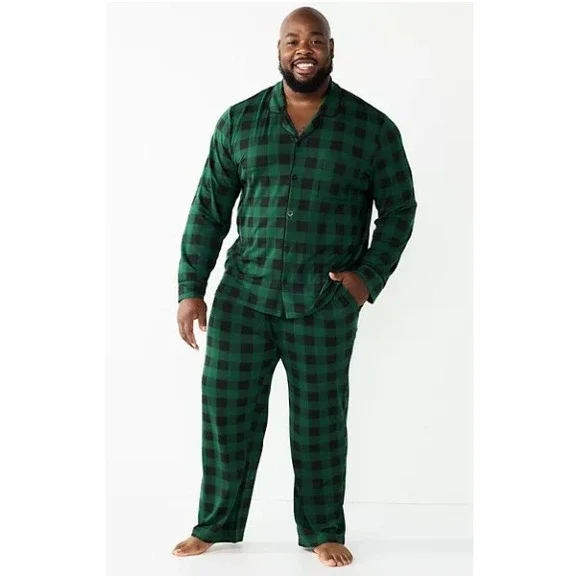 Cuddl Duds Men Pajama Set 3XLT Big and Tall Green Buffalo Check Super Soft NWT - Picture 1 of 2